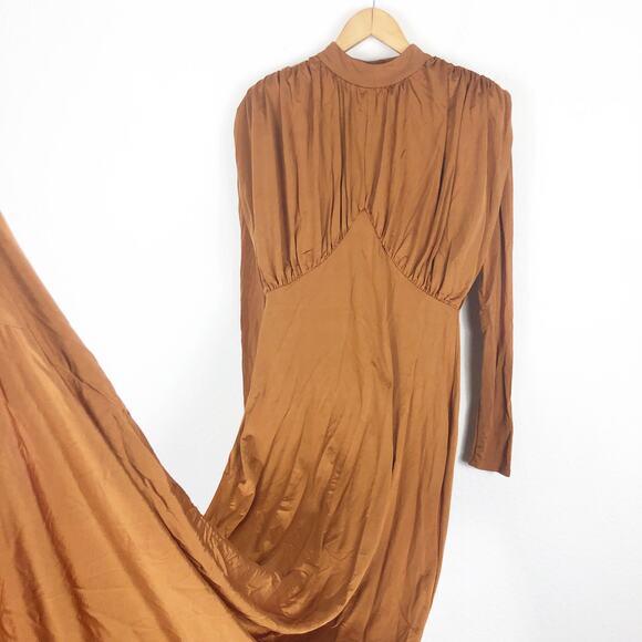 L'ACADEMIE Kemia Maxi Dress Small Brown Jersey Long Sleeve Wedding Revolve Chic - Picture 13 of 16